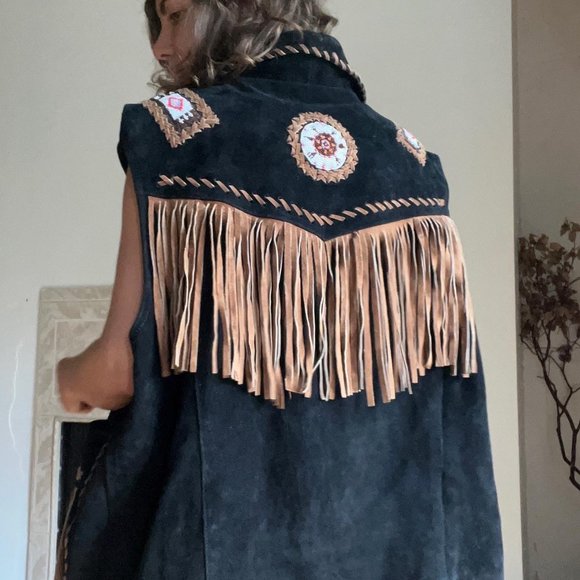 Leather Fringe Southwestern Vest Unisex XL - Picture 5 of 7